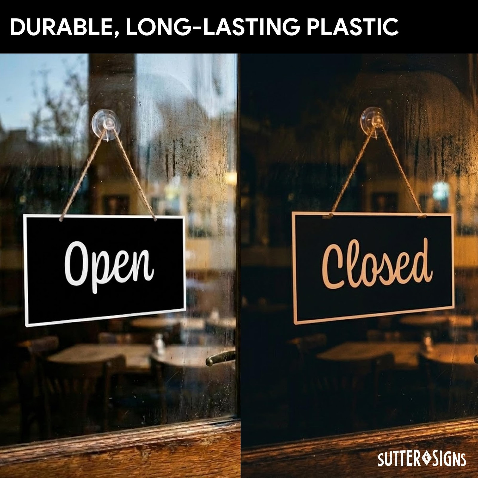 Open Closed Sign for Business, 10&Prime; x 6&Prime; Double Sided Plastic Sign with Twine,…