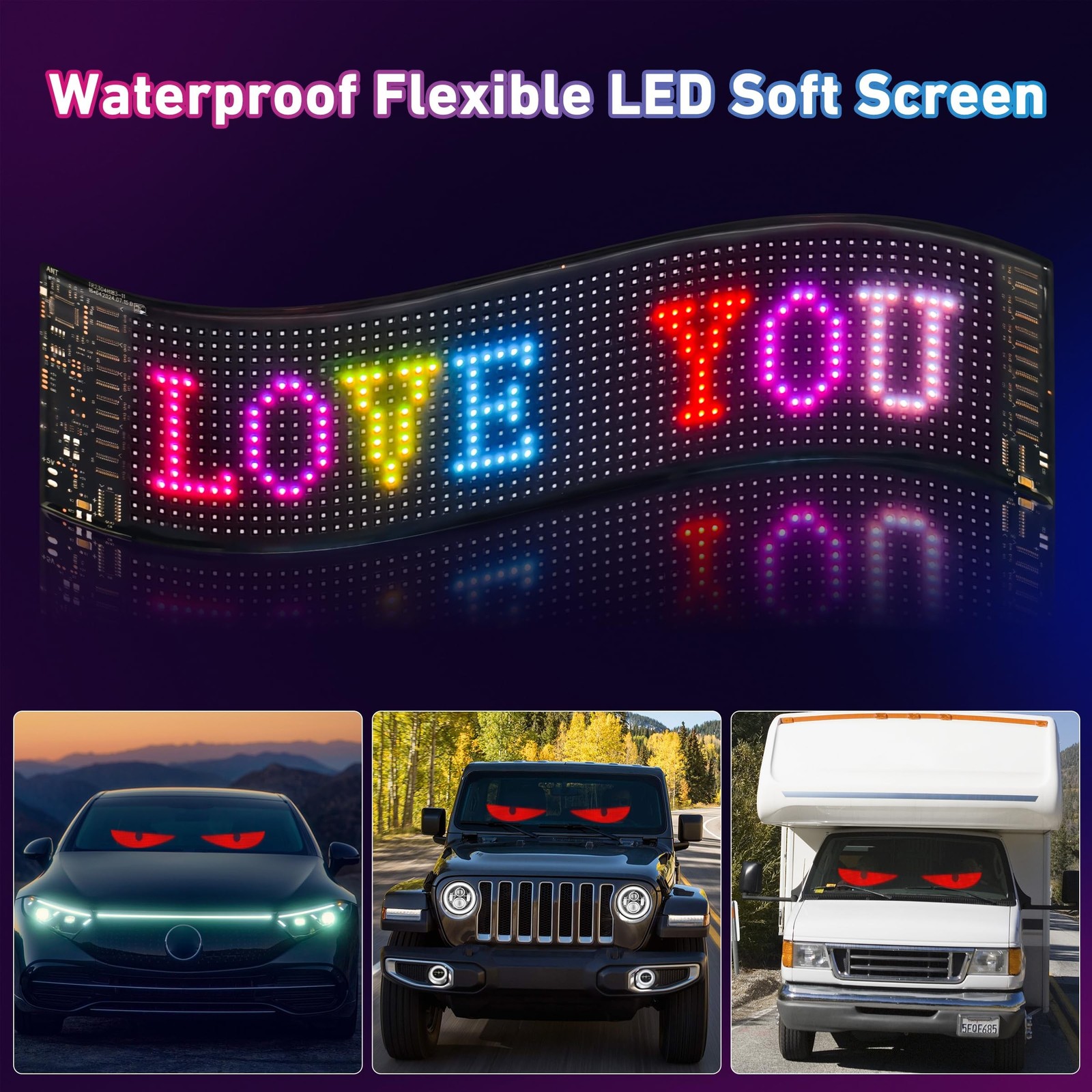 2PCS Devil Eyes Light for Cars,14.72inx3.62in Programmable Flexible LED Displ…