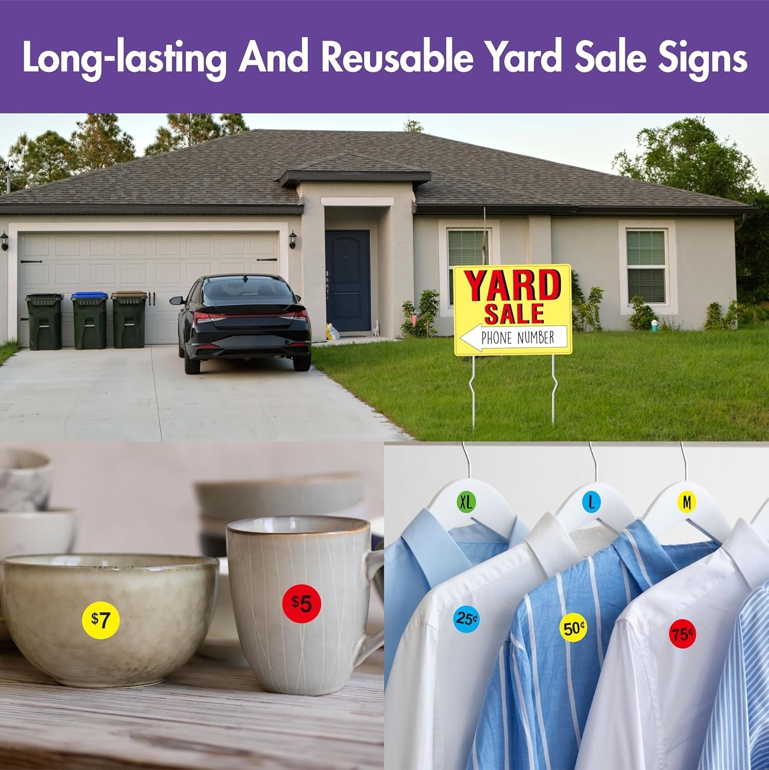 Bright Yellow Yard Sale Sign Set – 3 Double-Sided Signs for Maximum Visibility