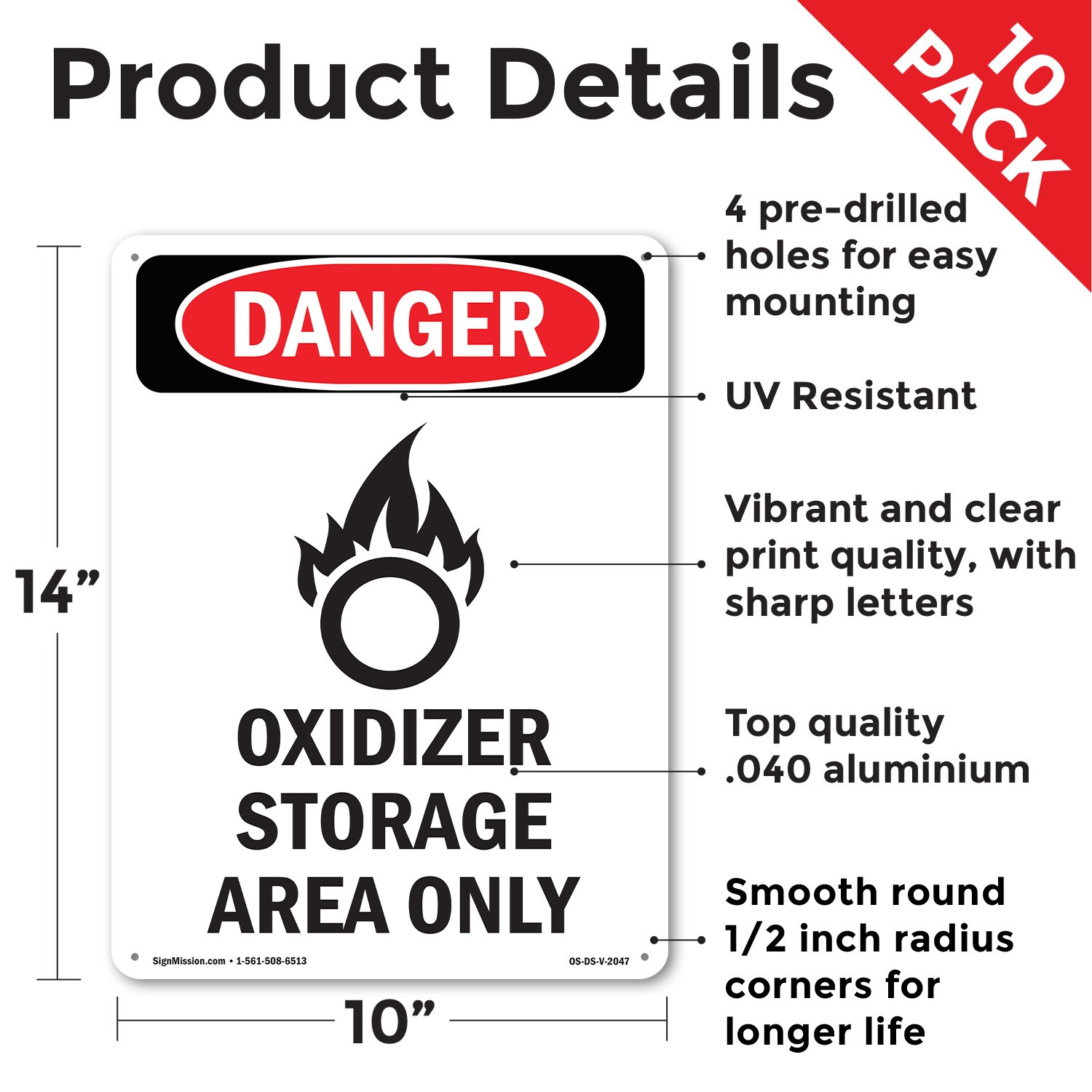 GHS Oxidizer Storage OSHA Danger Sign Metal, Plastic, Or Decal – 5 or 10 Pack