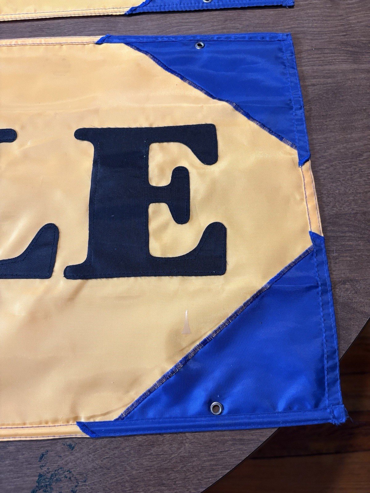 SALE Two Sided Grommets Sewn Letter Nylon Retail Banner Yellow Blue & Black (2)
