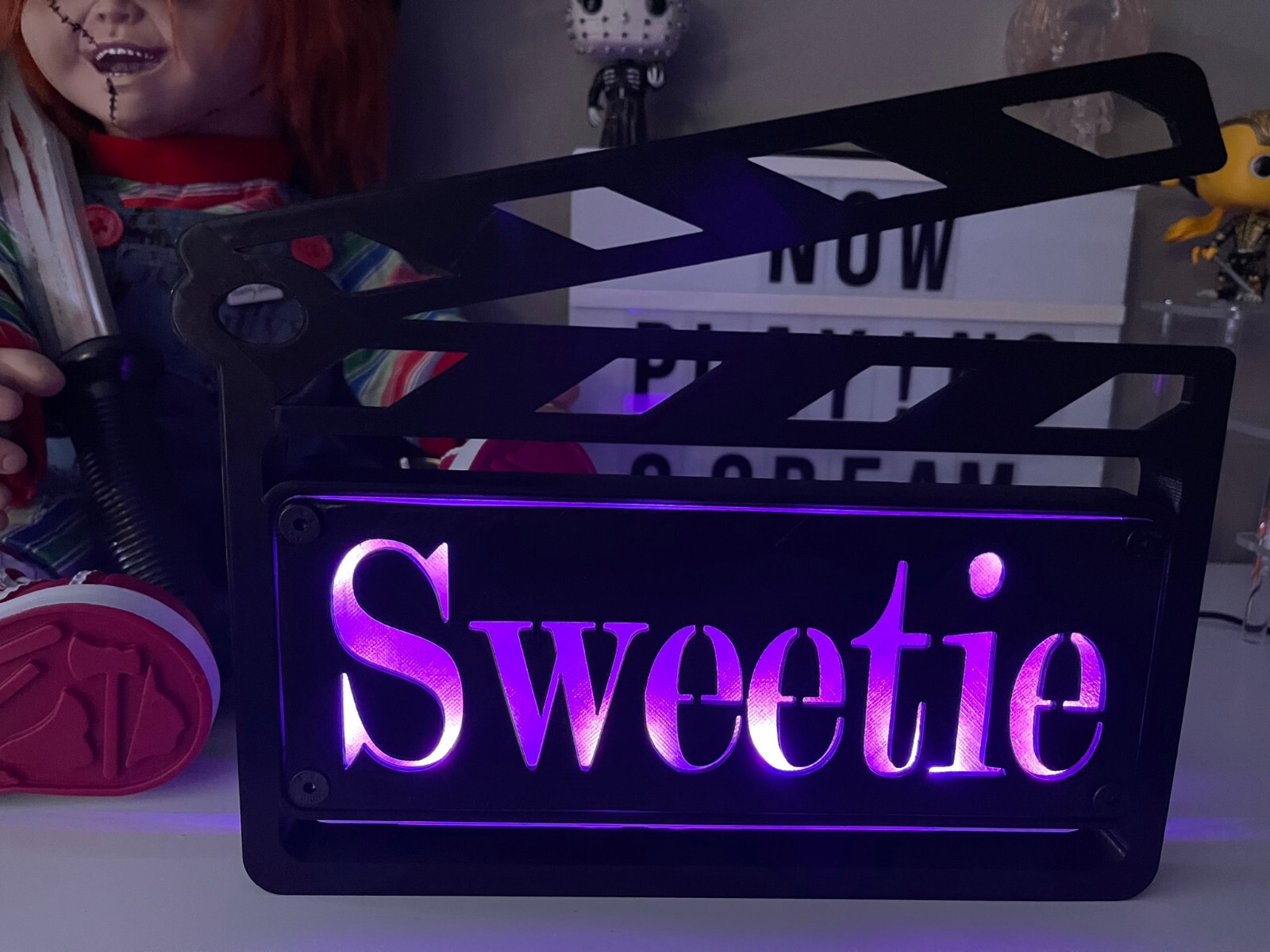 Custom MultiColor LED Clapboard Movie Sign With Remote – Add Any Name You Want,