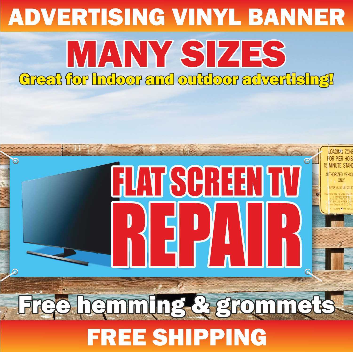 FLAT SCREEN TV REPAIR Advertising Banner Vinyl Mesh Sign service plasma lcd fix