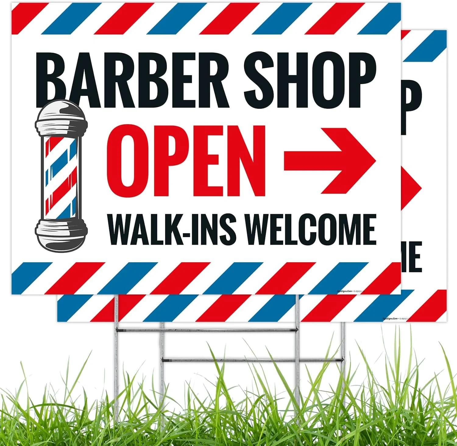 Barber Shop Open Walk in Welcome Arrow Sign, (2 Pack) Double Sided 18×24 Inches,