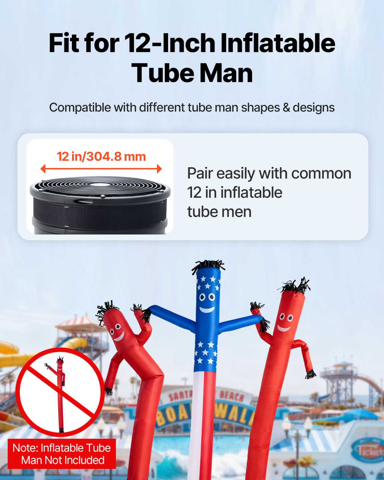 Inflatable Tube Man Blower 1/2 HP 370W IPX3 Fits 12in Air Dancer