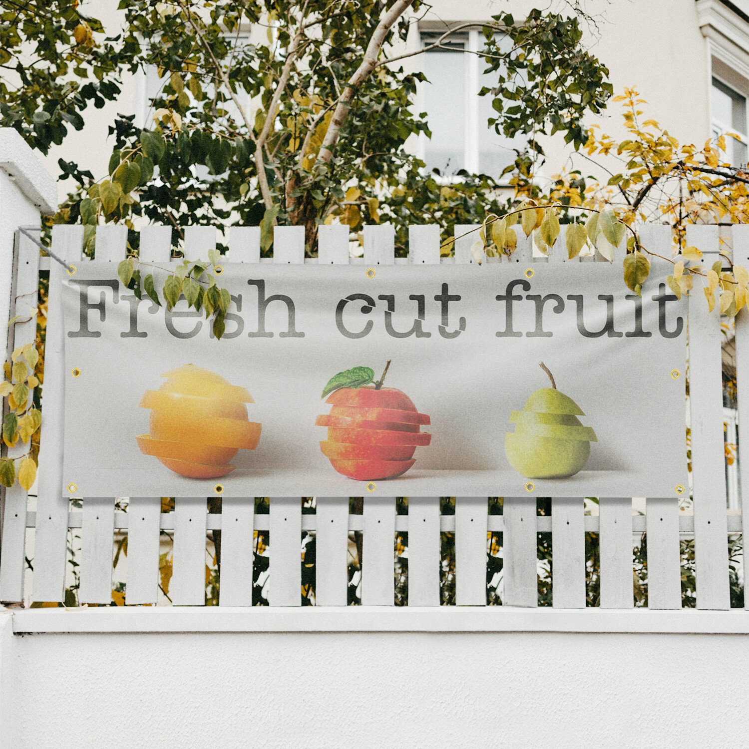 Fresh Cut Fruit Vinyl Banner Sign with Metal Grommets Heavy-Duty Single-Sided