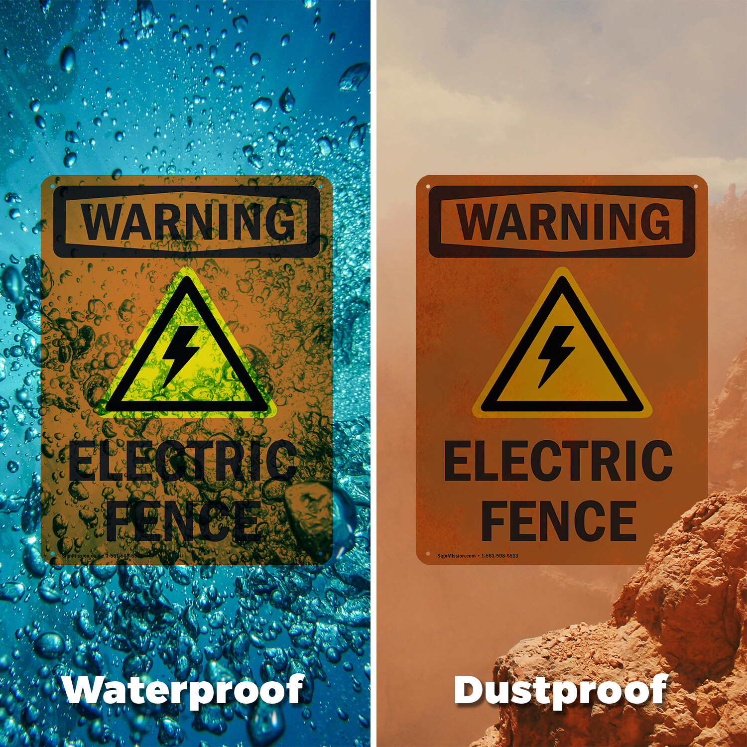 (2 Pack) Electric Fence With Symbol OSHA Warning Sign Decal Metal Plastic