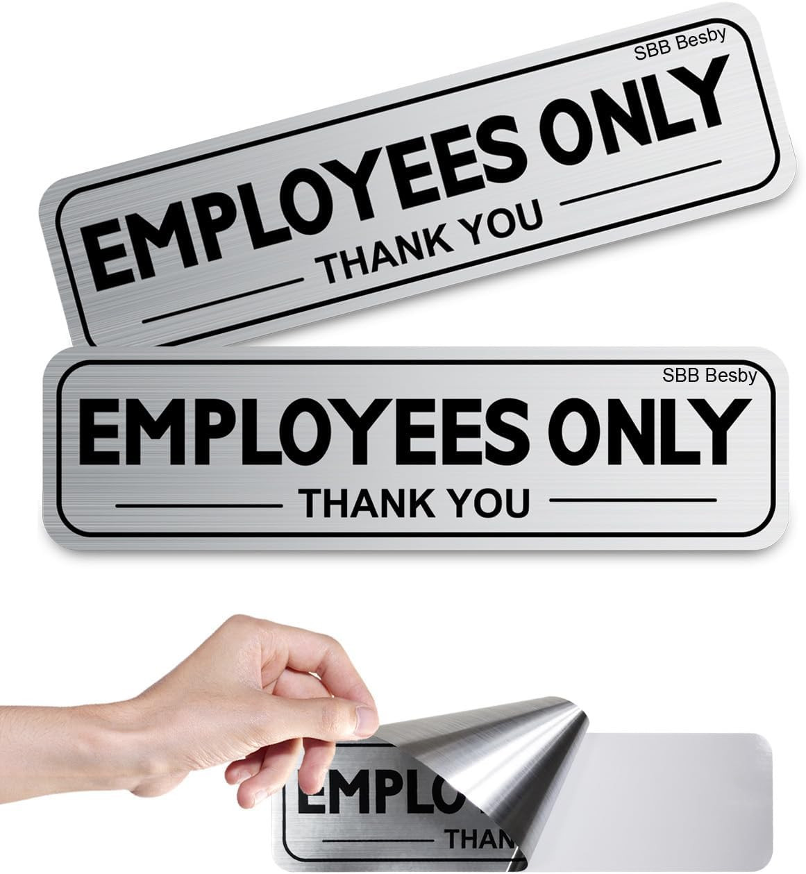 2Pcs Employees Only Sign Stickers, Metal like Brushed Silver, 9&Prime;X2.5&Prime;, Back Adhe