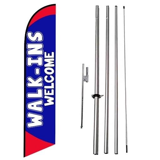 Walk-Ins Welcome Advertising Feather Banner Swooper Flag Kit with Flag Pole…