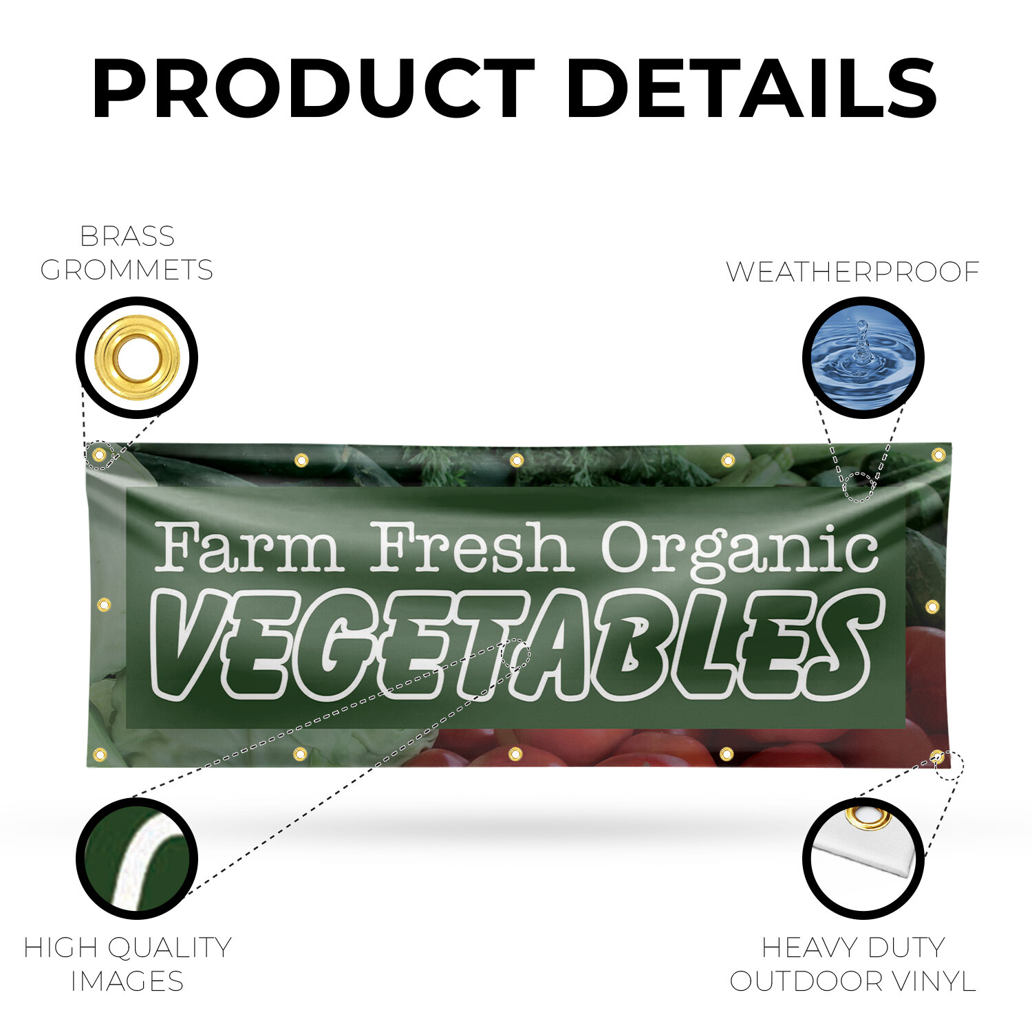 Farm Fresh Organic Vegetables Vinyl Banner Sign with Metal Grommets Heavy-Duty