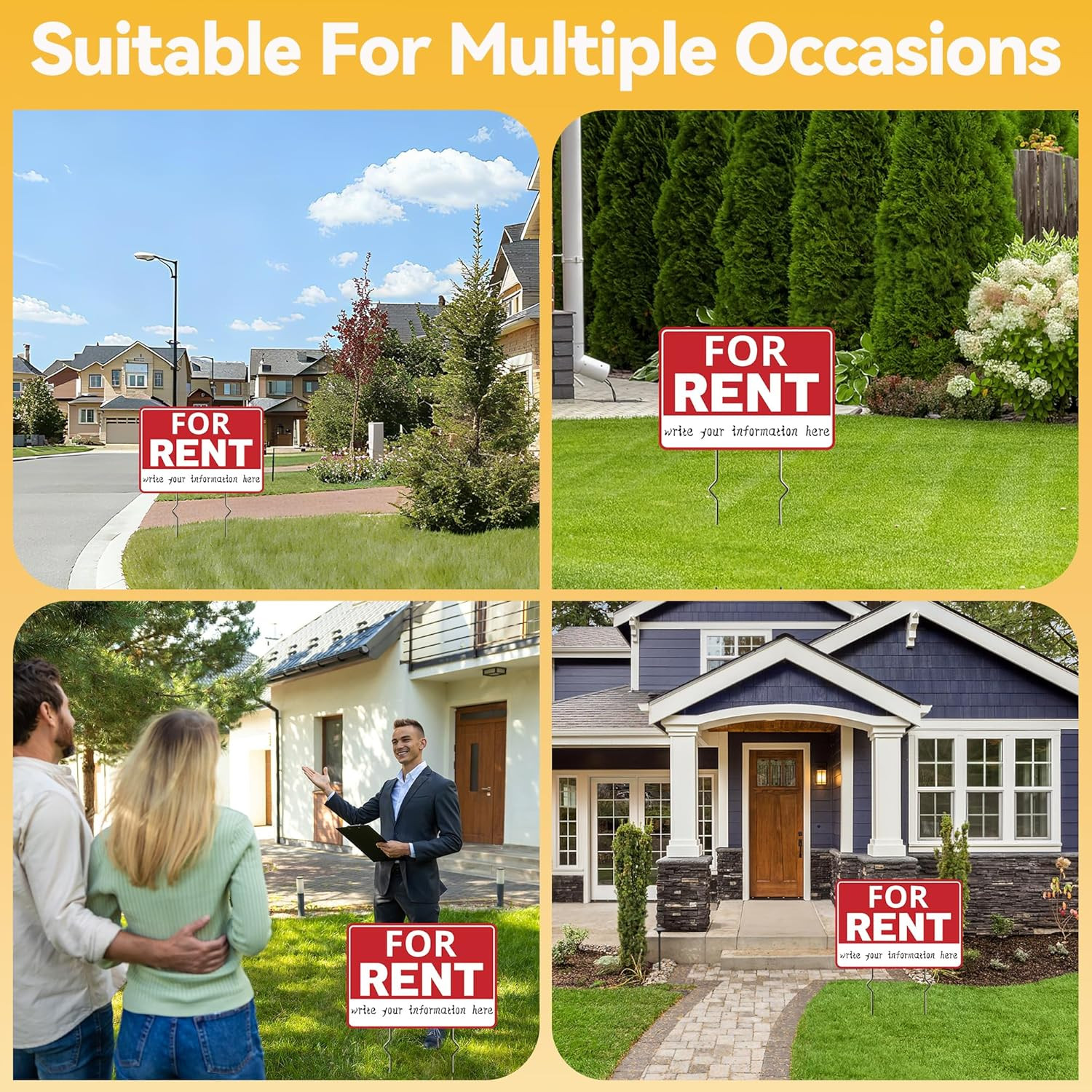 2 Pack for Rent Signs, for Rent Sign with Metal Stake, for Rent Yard Sign – 17 X
