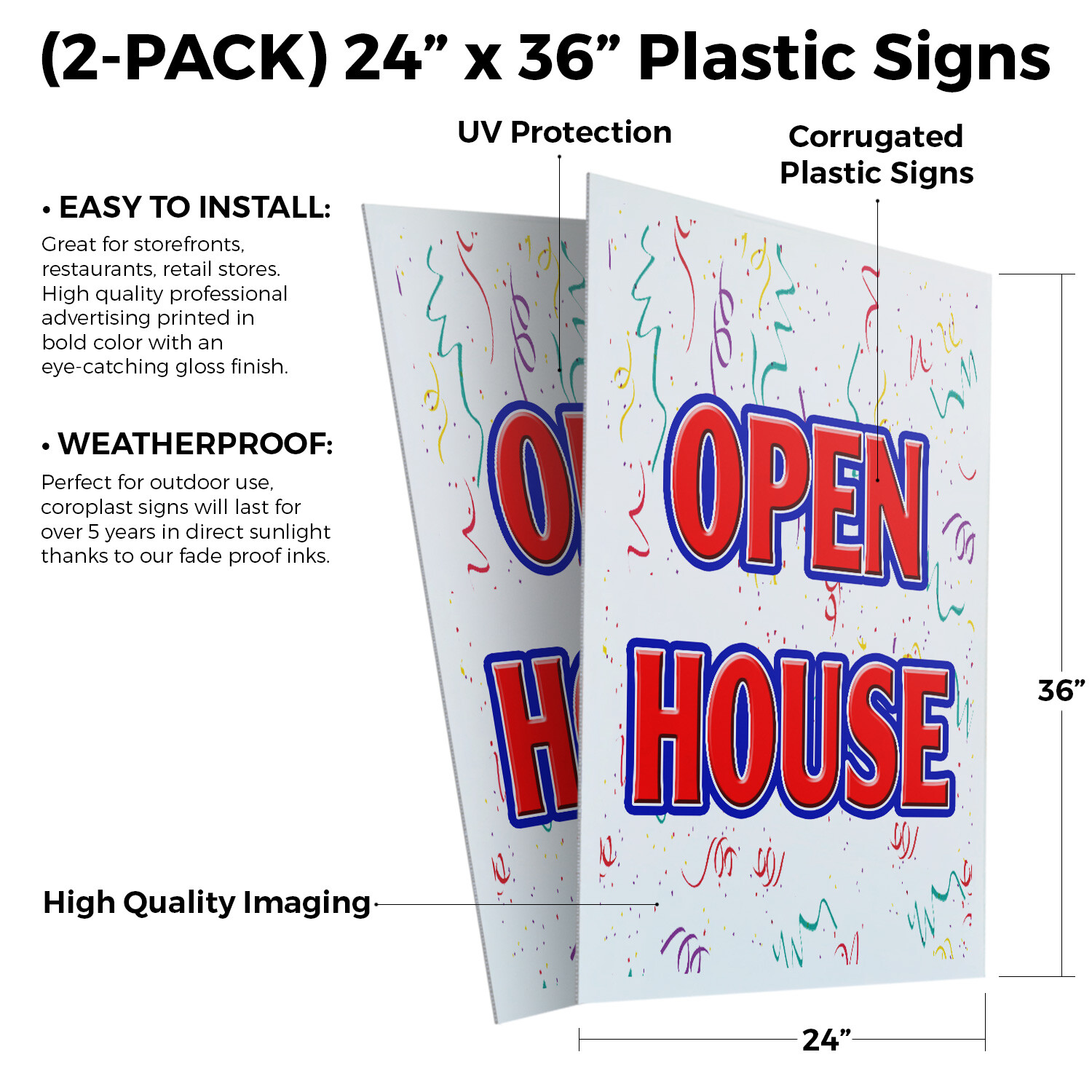 Open House 24&Prime; x 36&Prime; 2 Pack Of Store Sign Plastic Or Decal