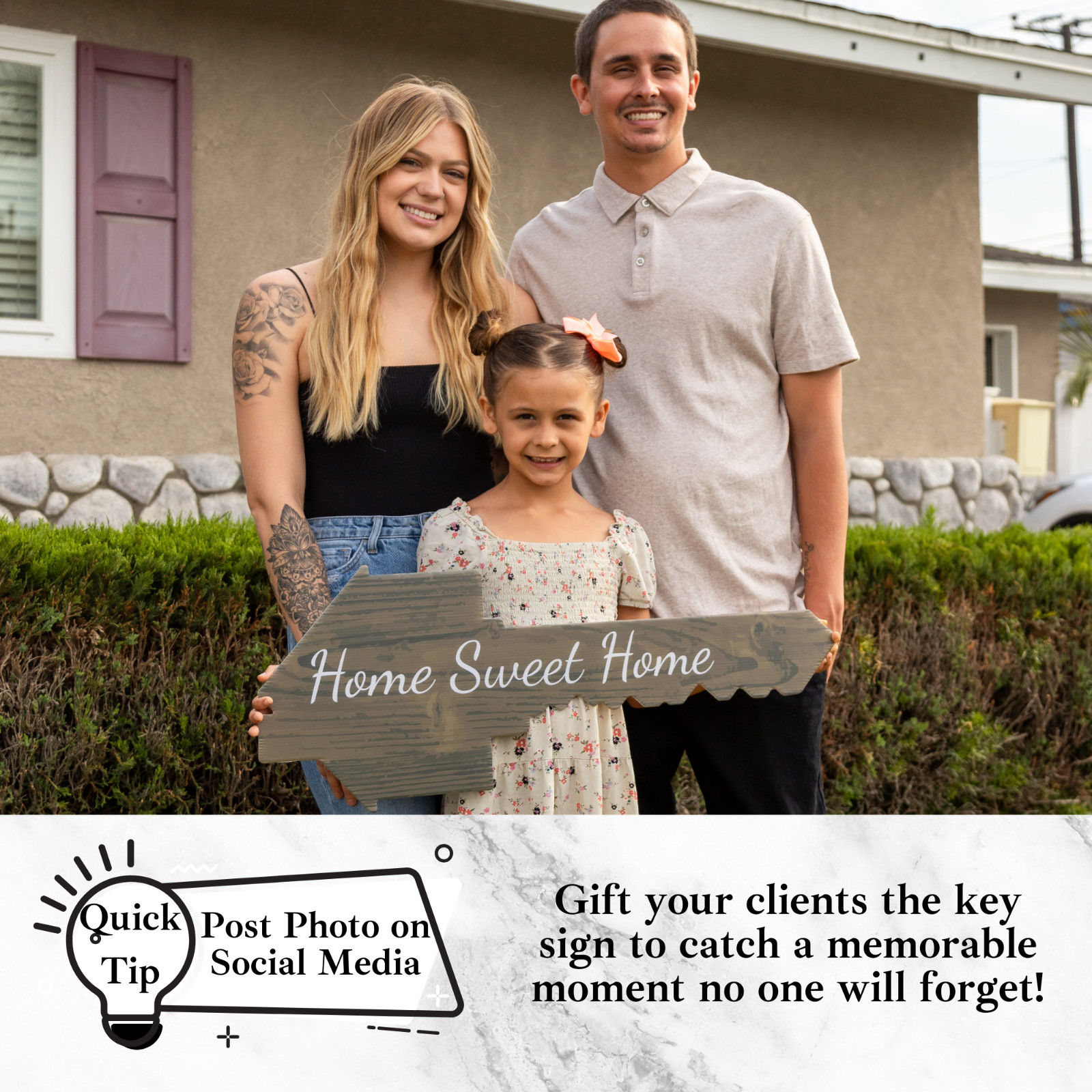 Real Estate Key Shaped Prop Sold Sign | Double Sided | Social Media Realtor Prop