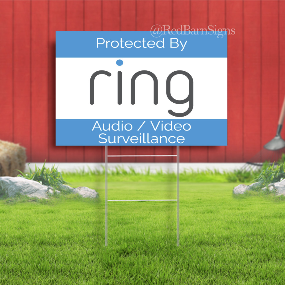Protected By Ring Audio Video Surveillance Indoor Outdoor Yard Sign with metal s