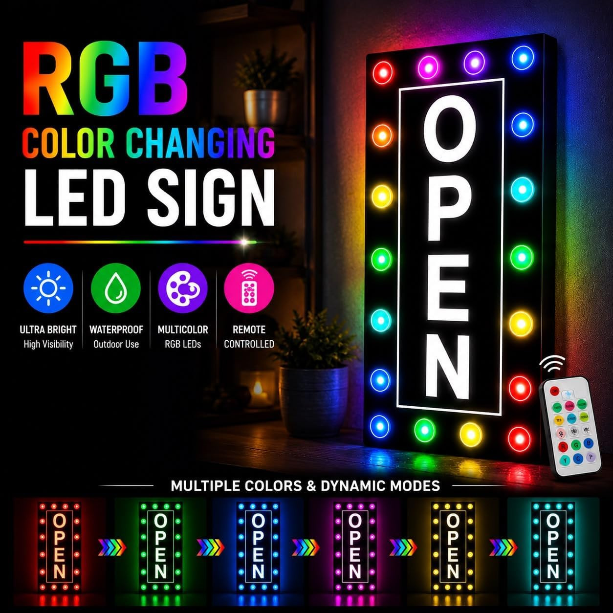 Large Outdoor Waterproof Open Sign LED, LED Open Signs for Business, Ultra