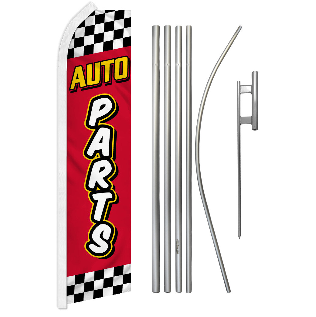 Auto Parts Advertising Swooper Feather Flutter Flag & Pole Kit Car Parts RED
