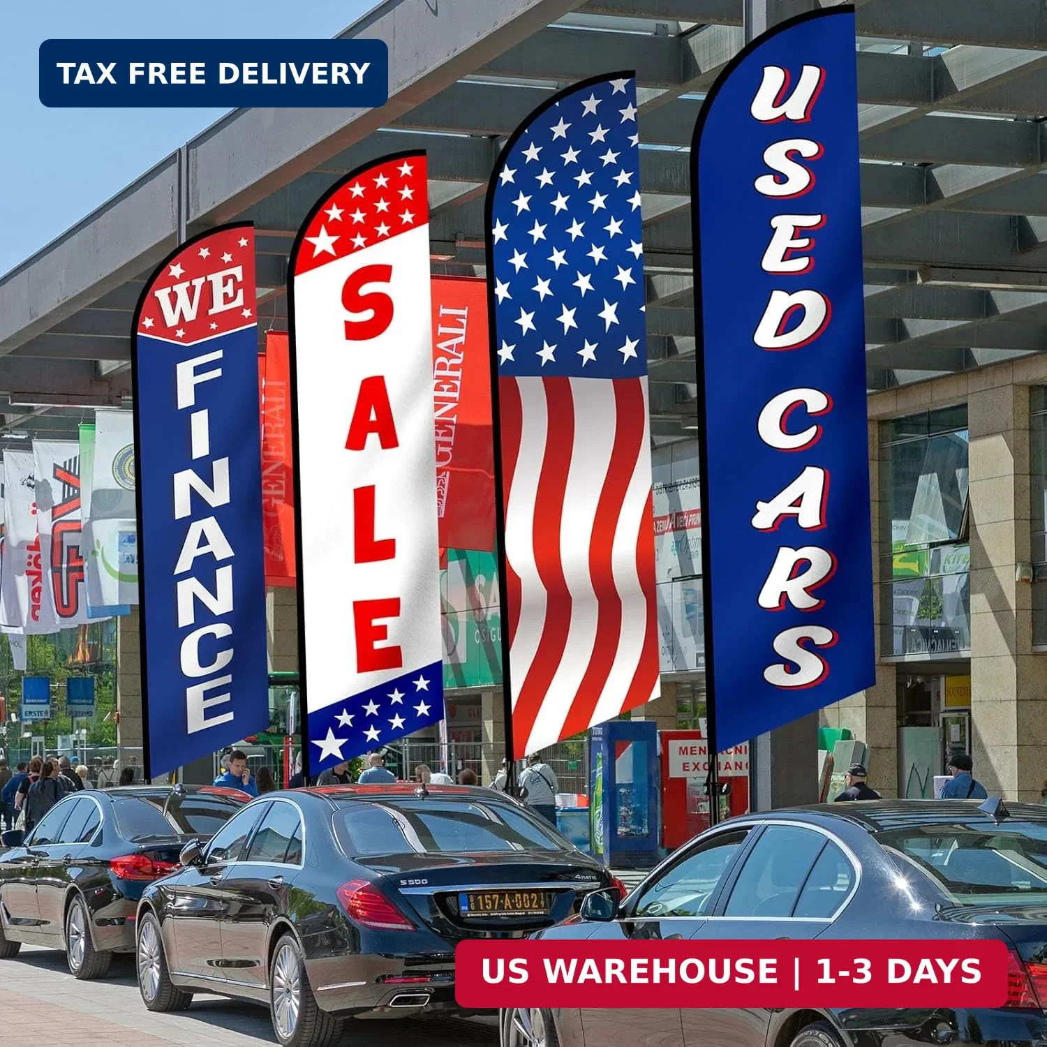 Used Car Flags 4 Pack 12ft Windless Auto Swooper Car Lot Feather Flags for