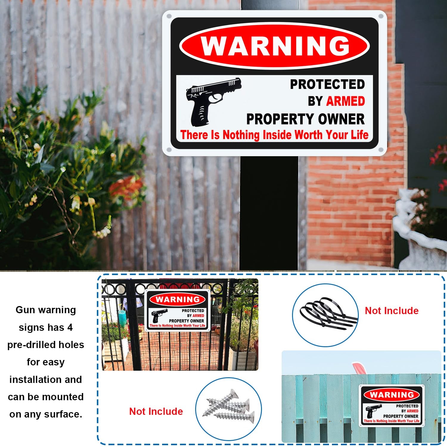 Seept 3Pack Gun Sign for Home Security 10×7 inch Warning Signs for Home Prope…