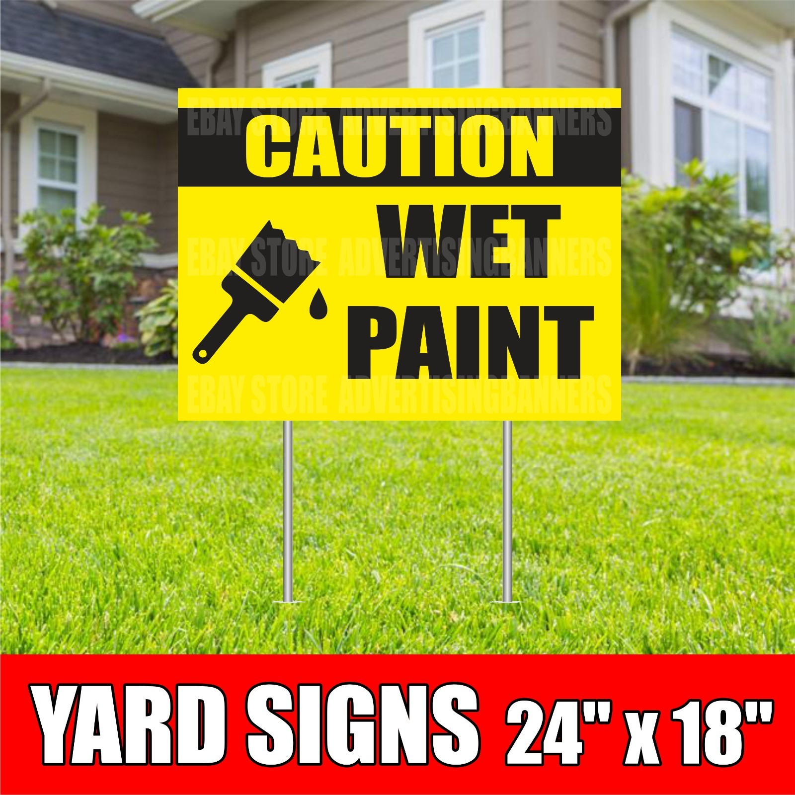 CAUTION WET PAINT Yard Sign with H-Stakes Attention Don&rsquo;t walk