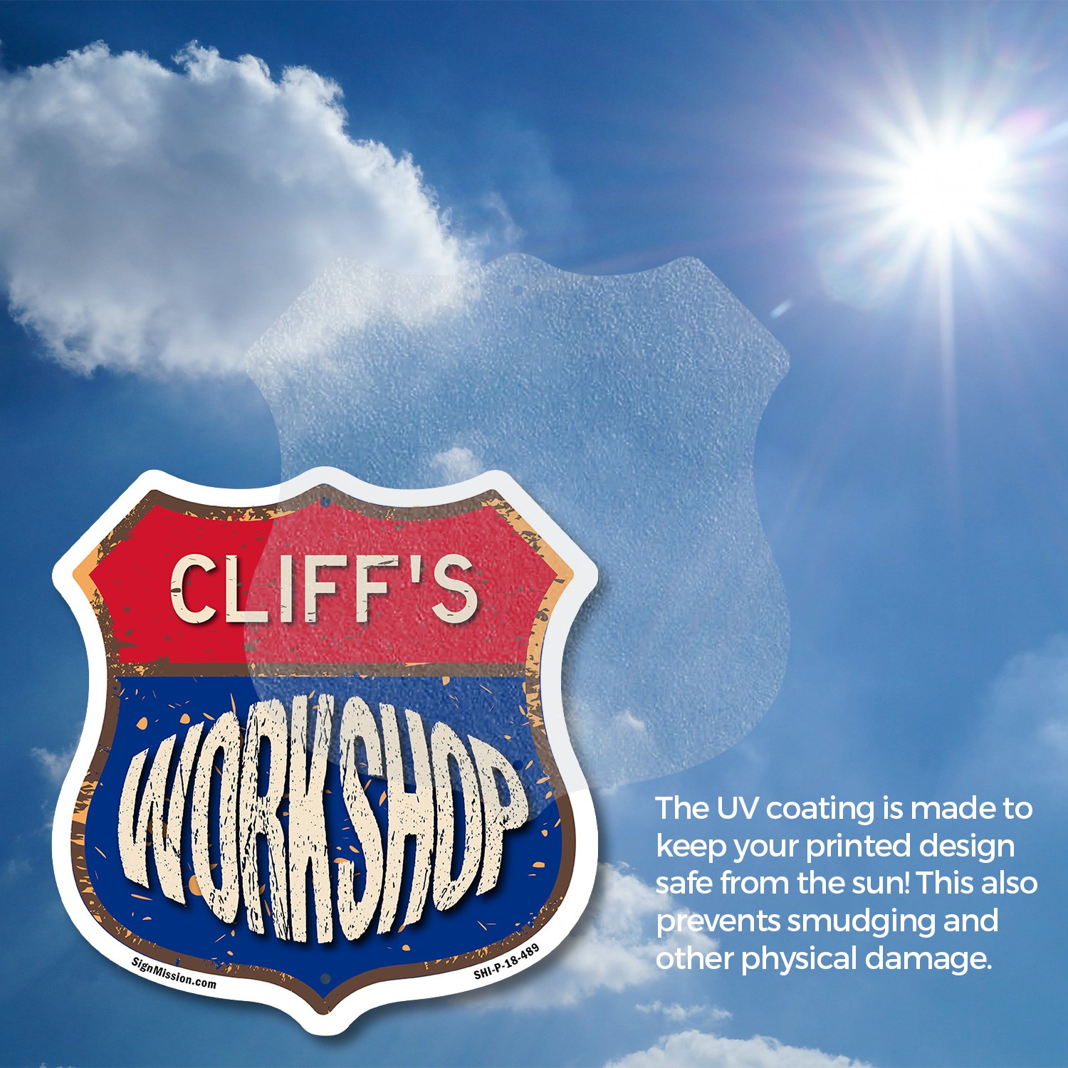 Cliff&rsquo;s Workshop Shield Shaped Sign Weather Resistant Crafted in the USA