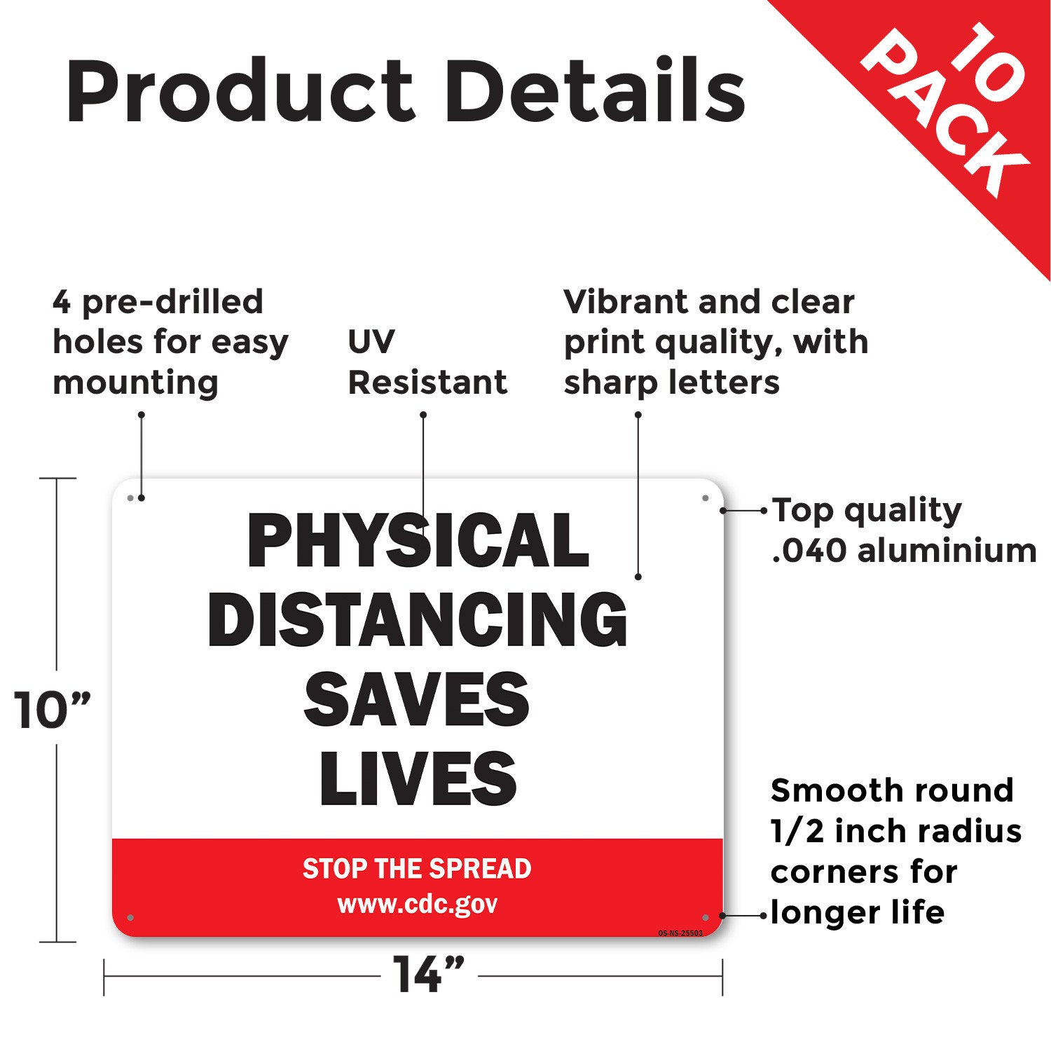 Physical Distancing Saves Lives Public Safety Sign Metal, Decal – 5 or 10 Pack