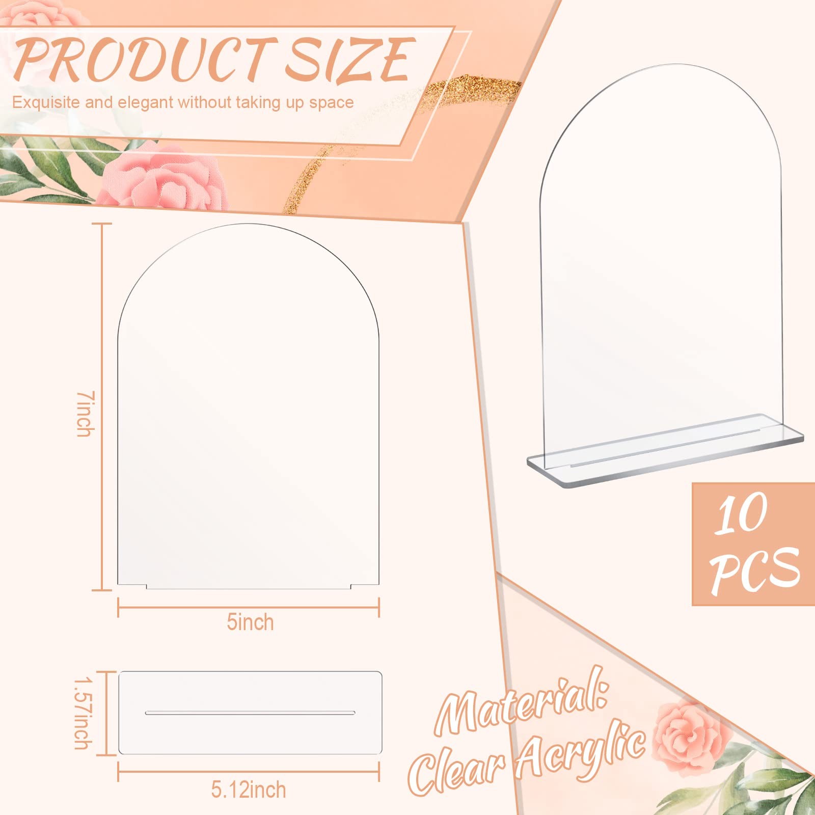 Clear Arch Acrylic Sign 5×7 Inch Stand DIY Wedding Table Number Blank 10 PCS