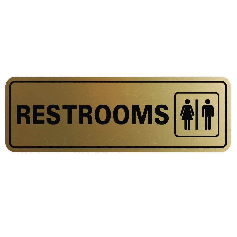1 PC Standard Restrooms Sign Brushed Gold Large Wall Door Adhesive Displays