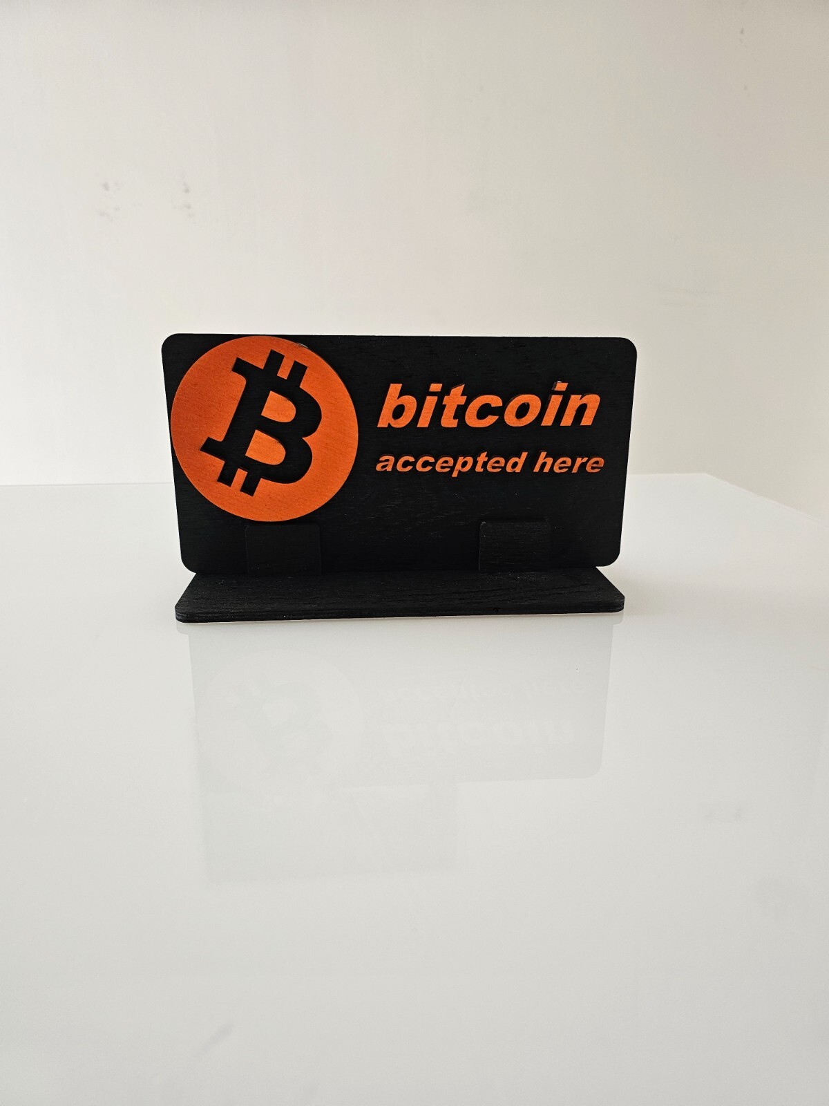 BTC Accepted Here Sign – 3D Premium Wooden Crypto Business Display