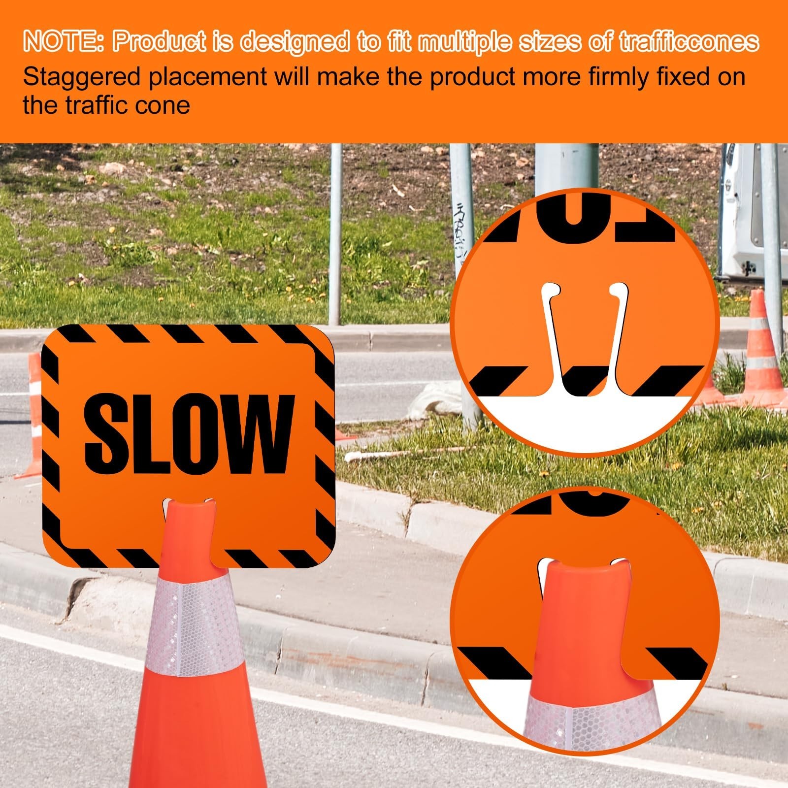 3 Pcs Slow Down Traffic Cone Signs – High Visibility 12.6&Prime; x 10.4&Prime; Road Safety M