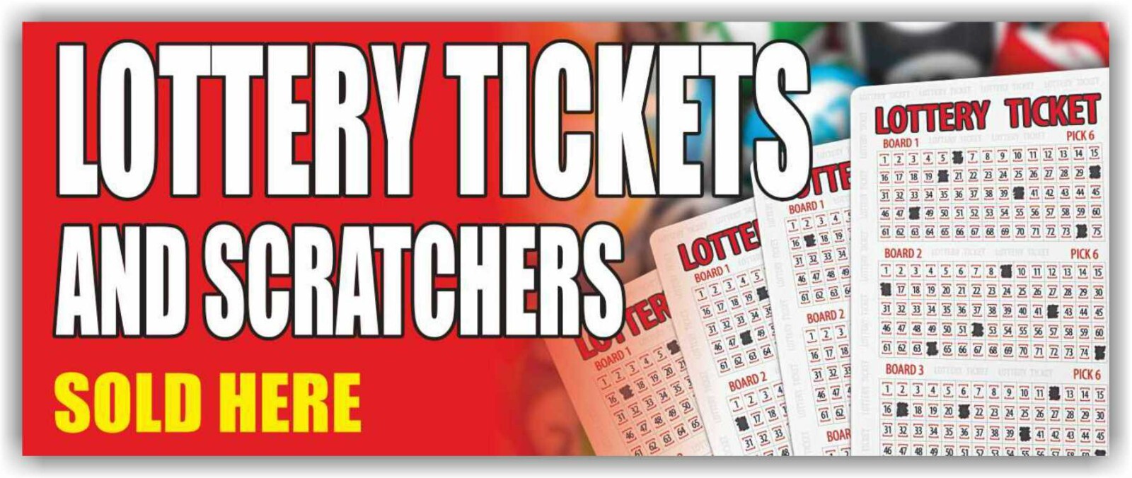 LOTTERY TICKETS AND SCRATCHERS SOLD Advertising Banner Vinyl Mesh Sign Bingo