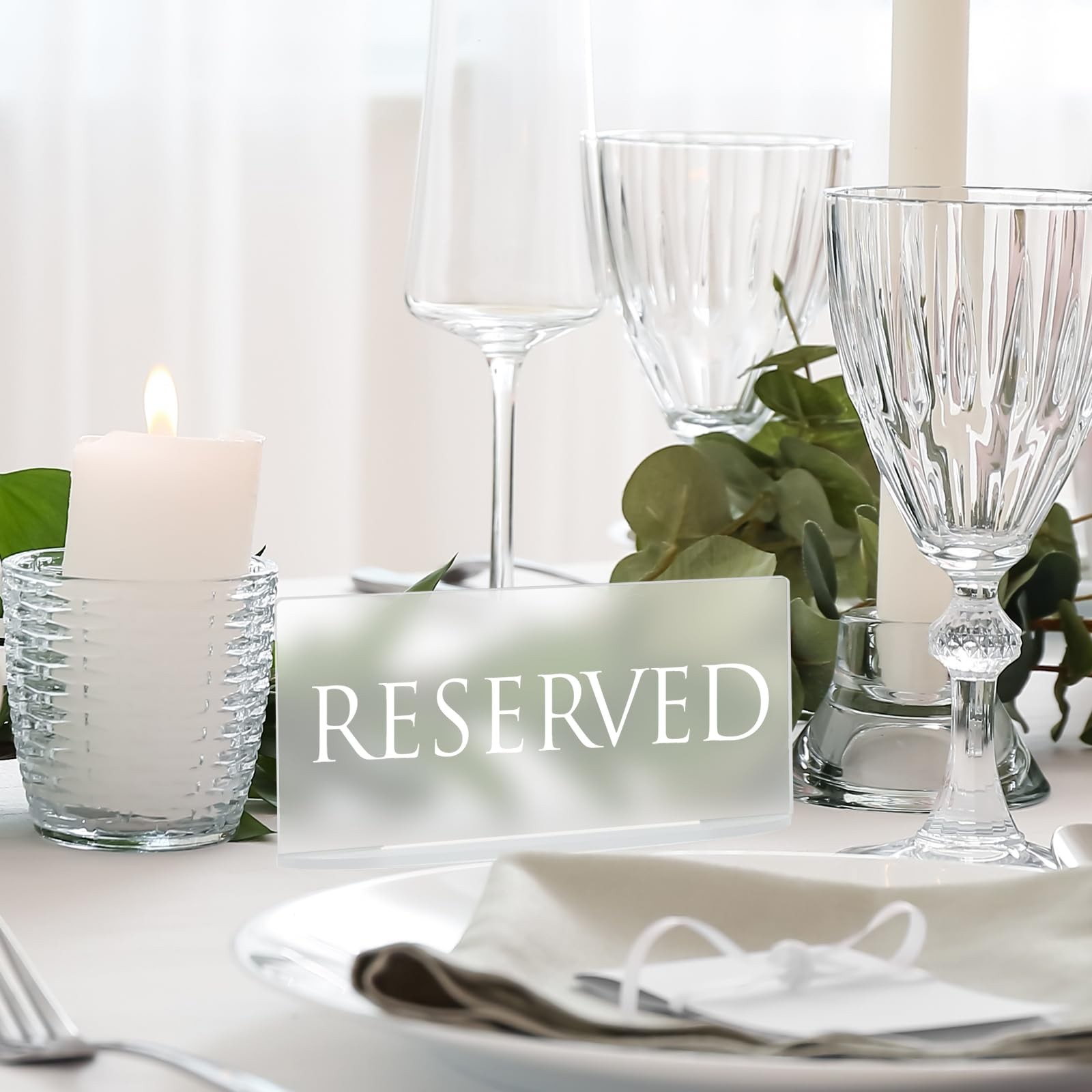 6 PCS Frosted Acrylic Reserved Table Signs Oval Stand 6×2.8 Inch Reception