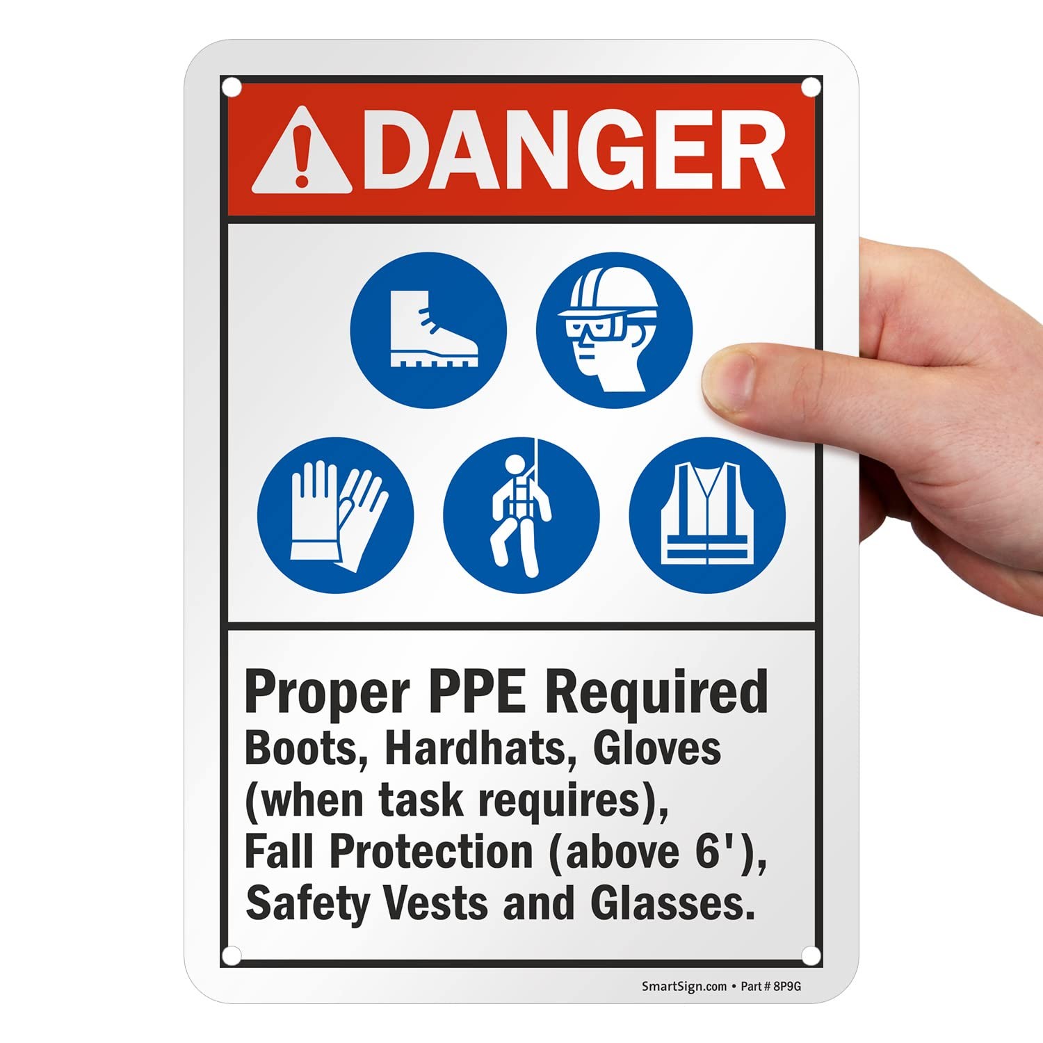 1 PCS 7×10 Inch Danger Proper PPE Required Sign Aluminum Industrial Safety