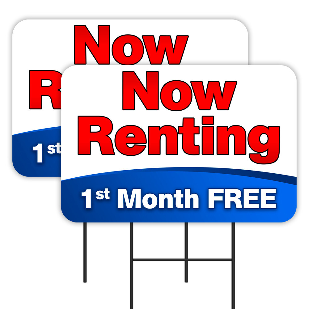 NOW RENTING 1st Month Free 2 Pack Double-Sided Yard Signs 16&Prime; x 24&Prime; with Metal S