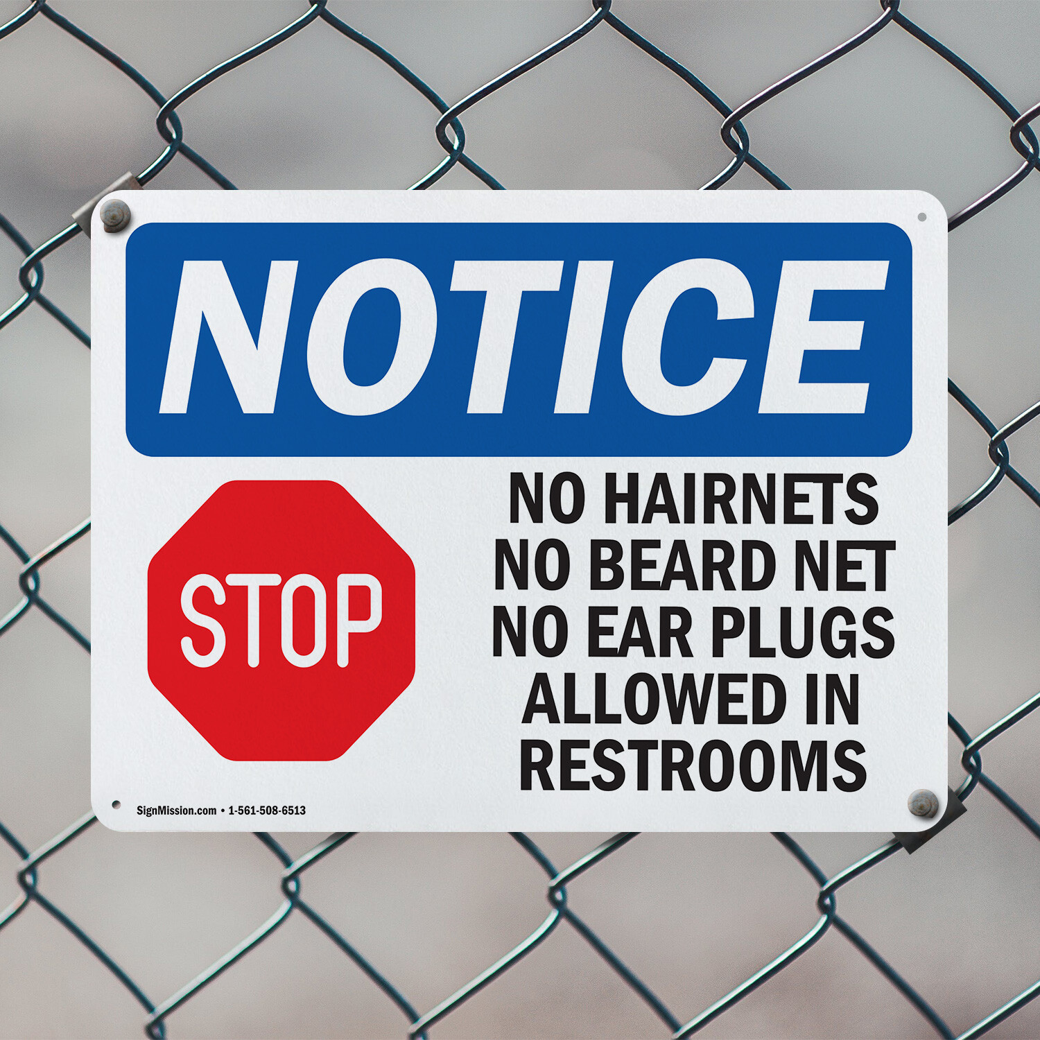 (2 Pack) No Hairnets No Beard Nets No OSHA Notice Sign Decal Metal Plastic