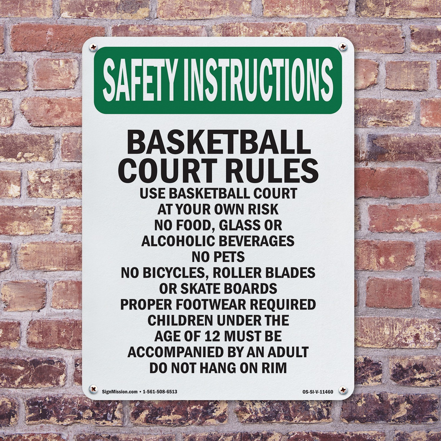 Basketball Court Rules Use Basketball OSHA Safety Instructions Sign 5/10 Pack
