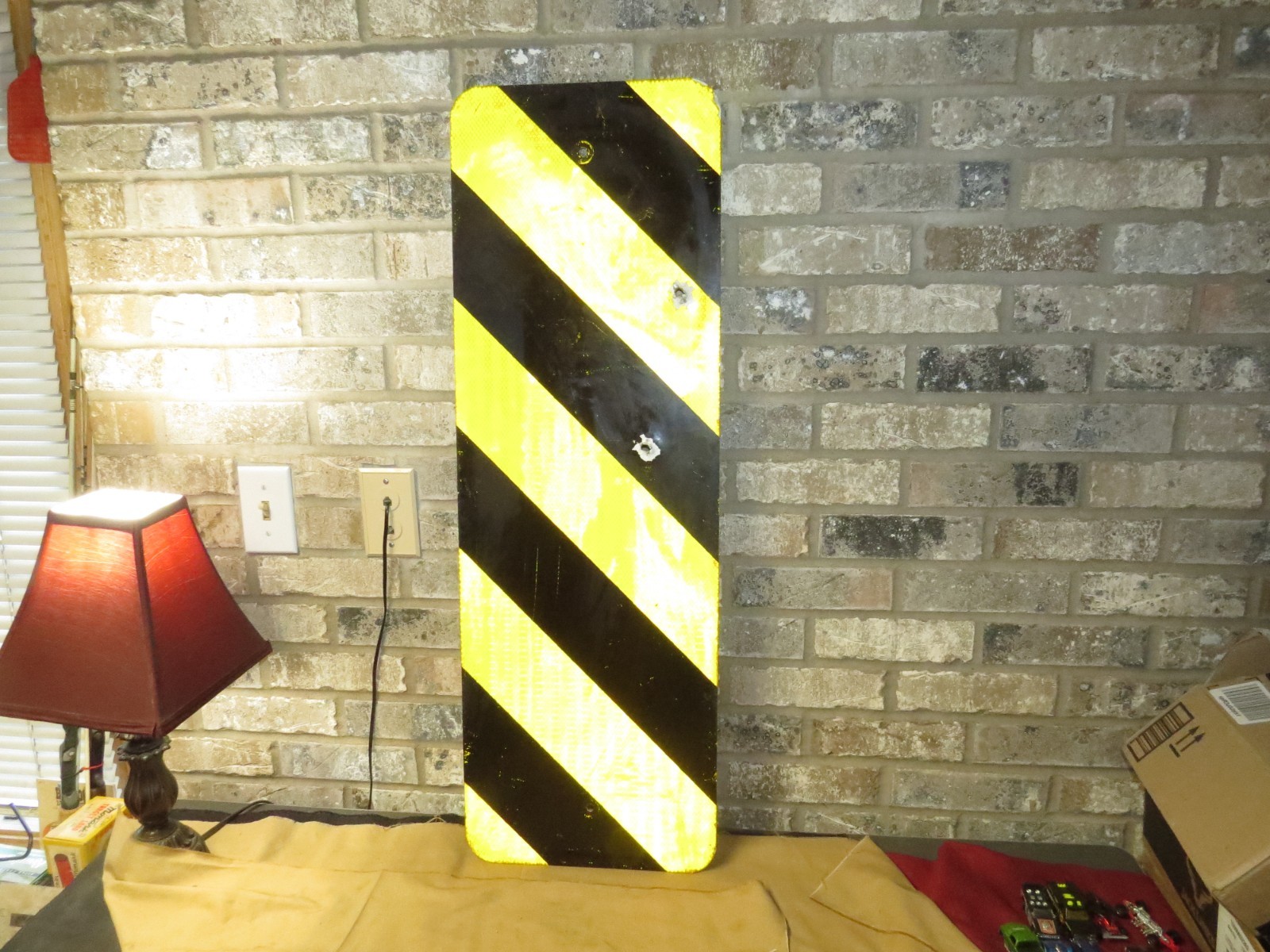 Retired Reflective Highway Left Object Marker Sign 12&Prime;x 36&Prime;, Bullet Holes