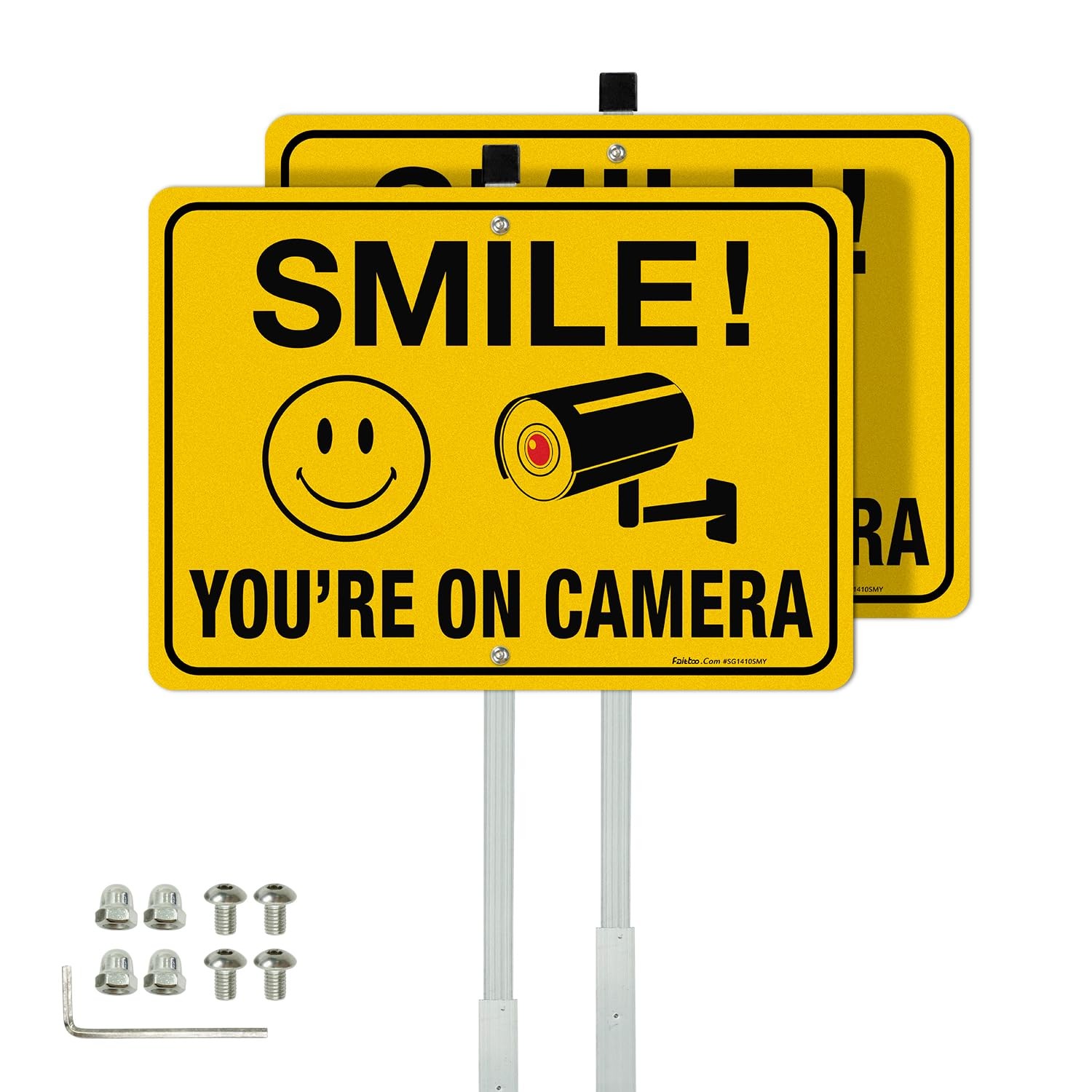 2 PCS 14&Prime;x10&Prime; Aluminum Smile You&rsquo;re On Camera Sign With 36&Prime; Stake Hardware