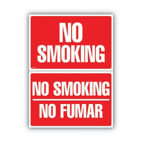 COSCO Two-Sided Signs, No Smoking/No Fumar, 8 x 12, Red, 2/Pack