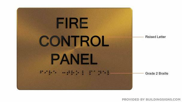 FIRE Control Panel Sign – Gold With Braille and Raised Letters (Aluminum, 5×7)