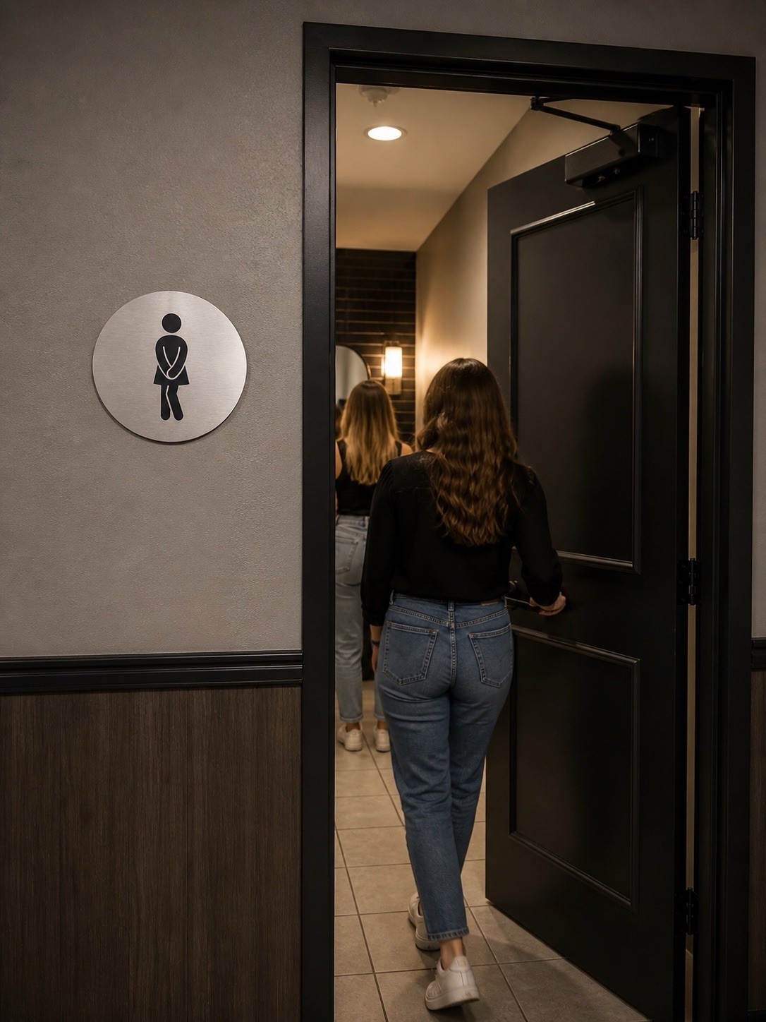Women’s Restroom Sign 9” Round Brushed Aluminum Door Scratch Weather Resistant