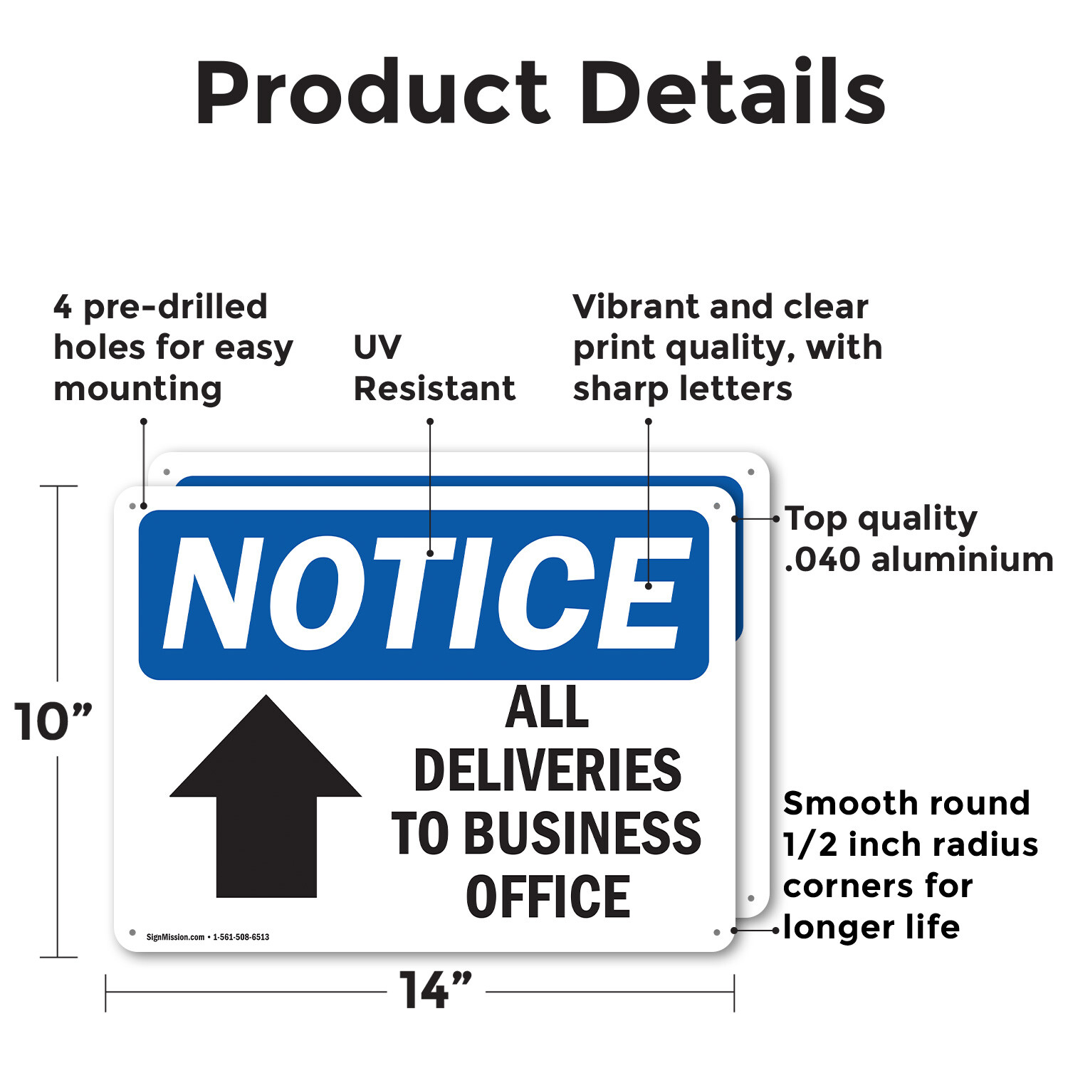 (2 Pack) All Deliveries To Business Office OSHA Notice Sign Decal Metal Plastic