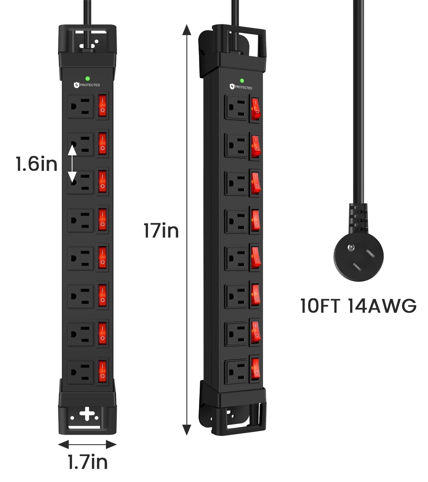 Heavy Duty Power Strip with Individual Switches,8 Outlets 14 Gauge Industrial…