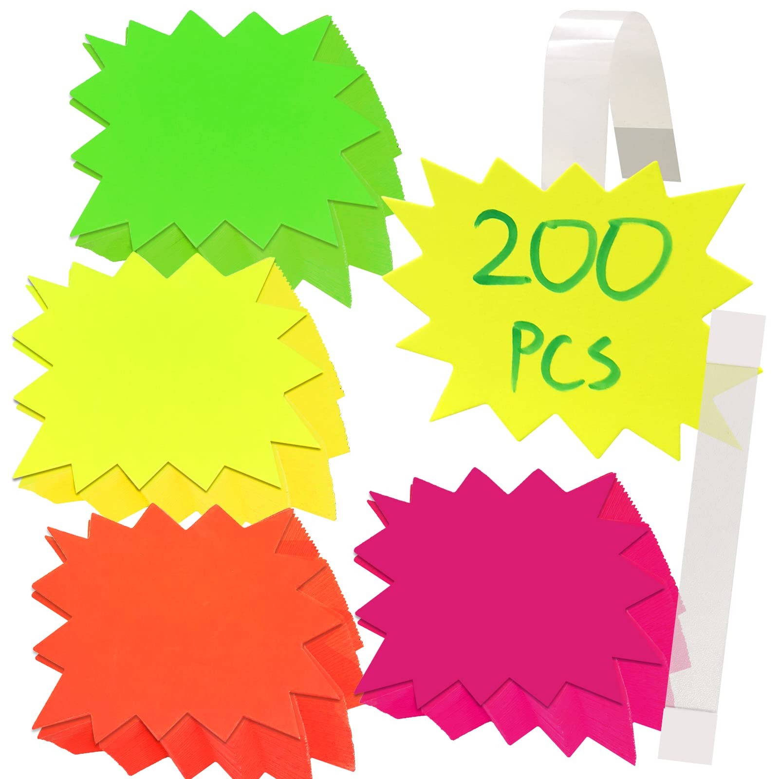 Daily Treasures 200Pcs Starburst Signs, Fluorescent Burst Paper Signs with 10…