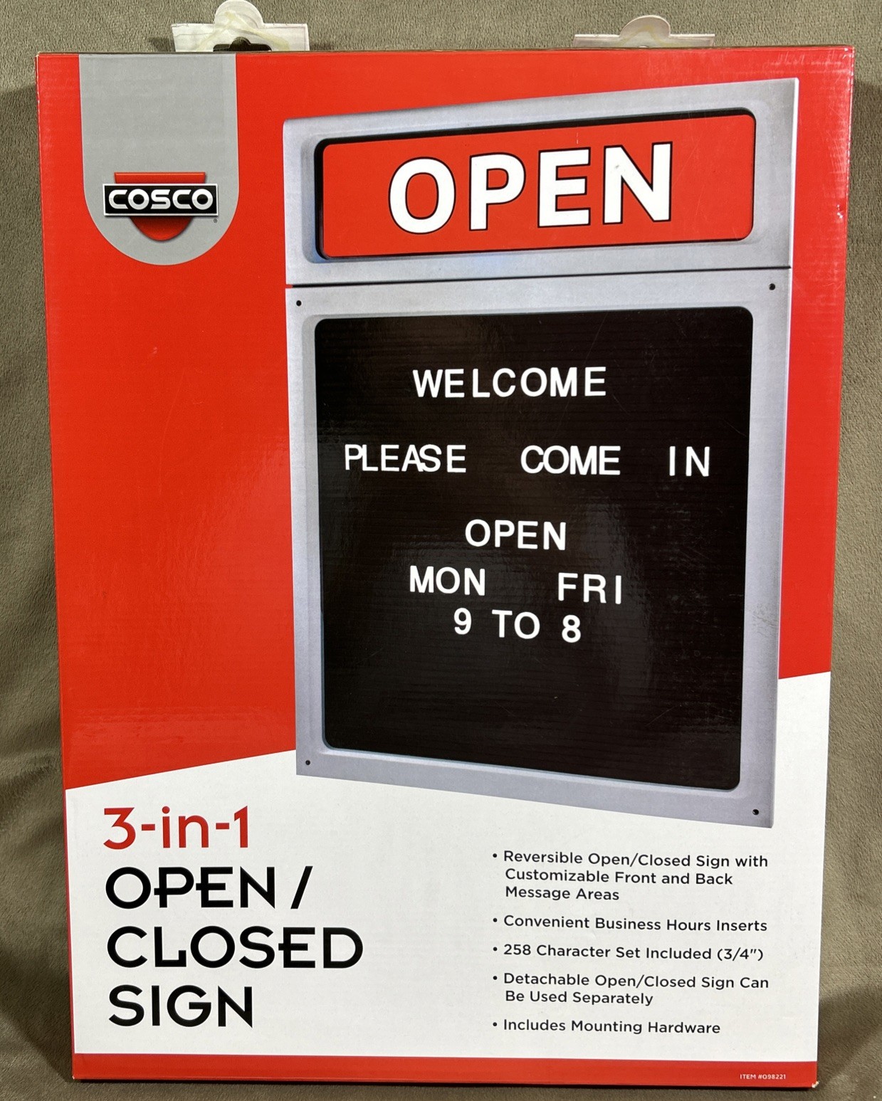 Open/Closed Window Door Business Message Sign 3 In 1 Customizable Cosco 098221