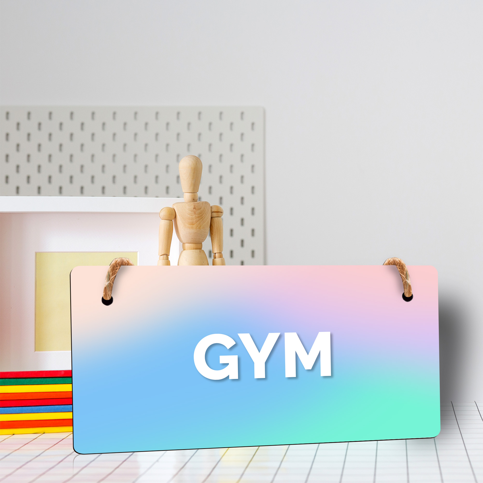 Gym 5×10 Hanging Plus Wall or Door Sign | Rustic Twine