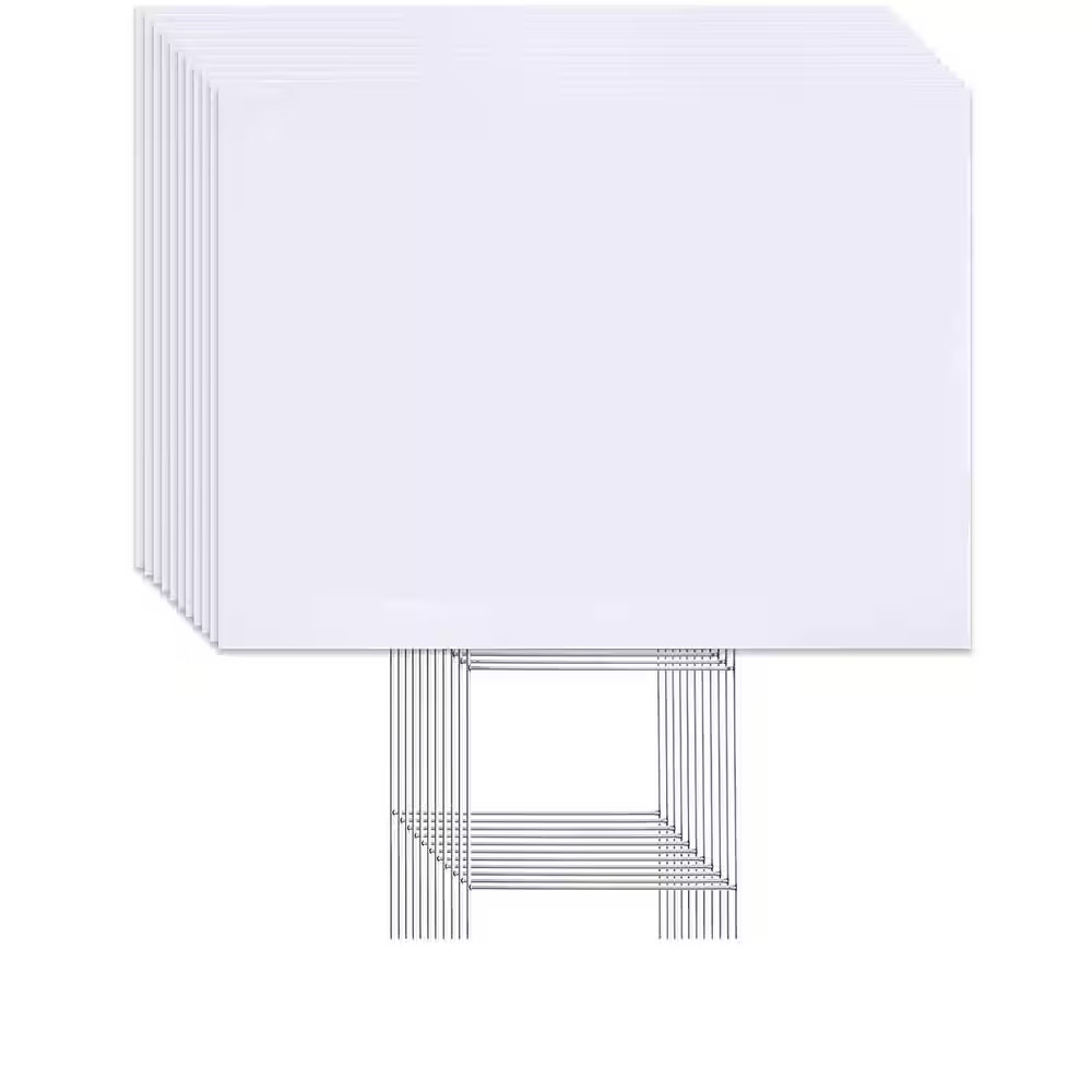 24 In. X 18 In. White Corrugated Plastic Signs with H-Stakes, 6-Pack