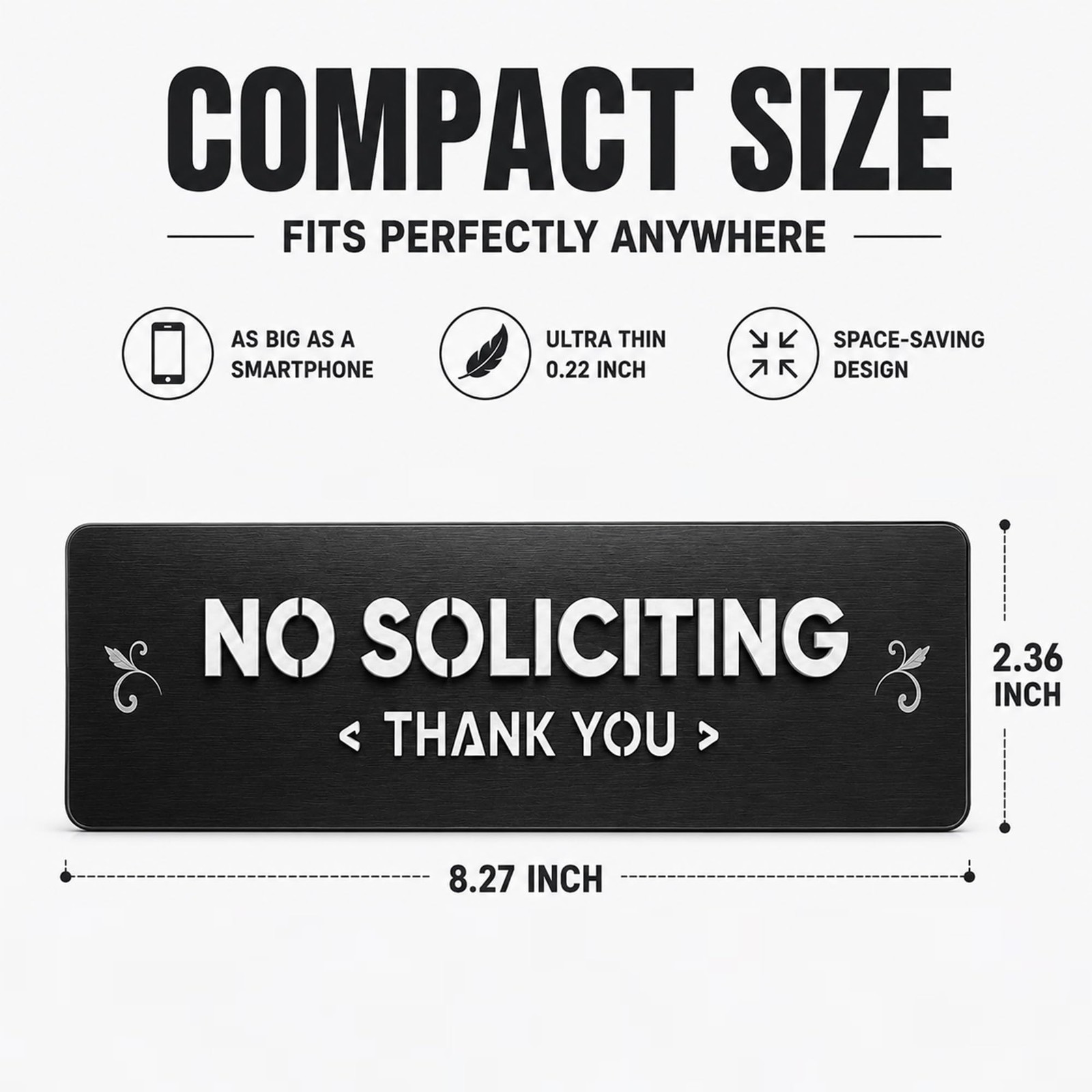 No Soliciting Sign, Matte Black – 304 Stainless Steel Raised Letters, No-D