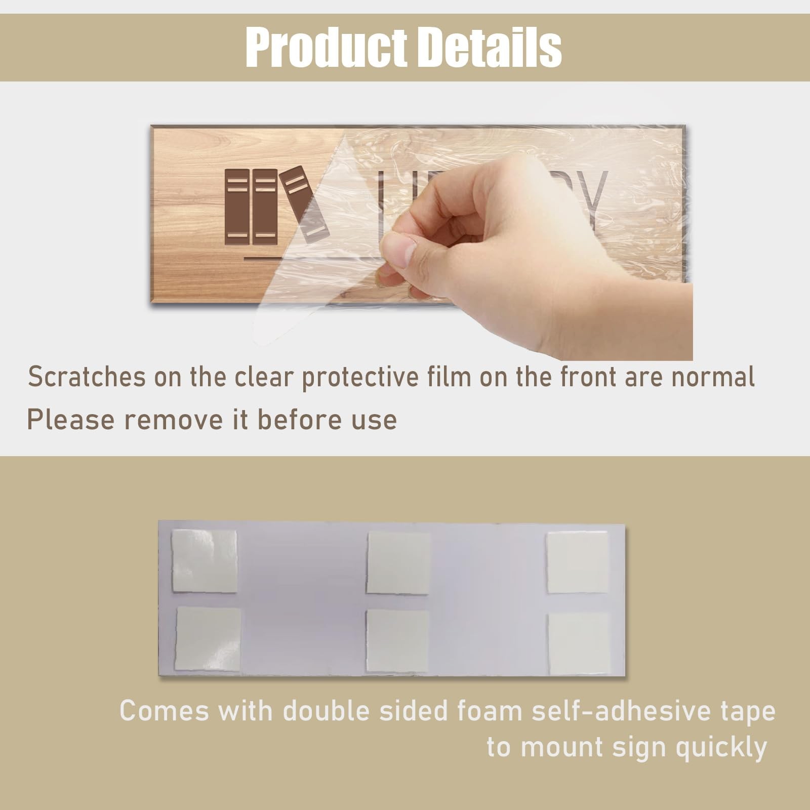 Wood Grain 9×3 Inch Library Sign Acrylic Self Stick Door Wall Signage Decor