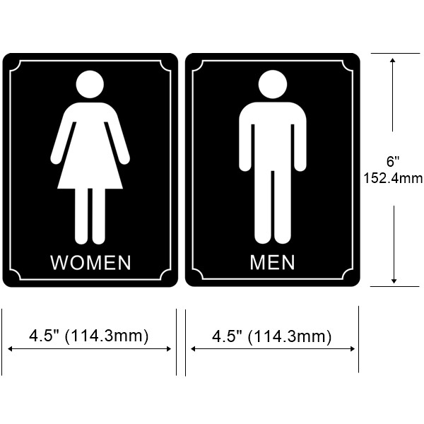 2 pc 6&Prime; X 4.5&Prime; Restroom Washroom MEN WOMEN Sign Back Self Adhesive Vinyl Sticker