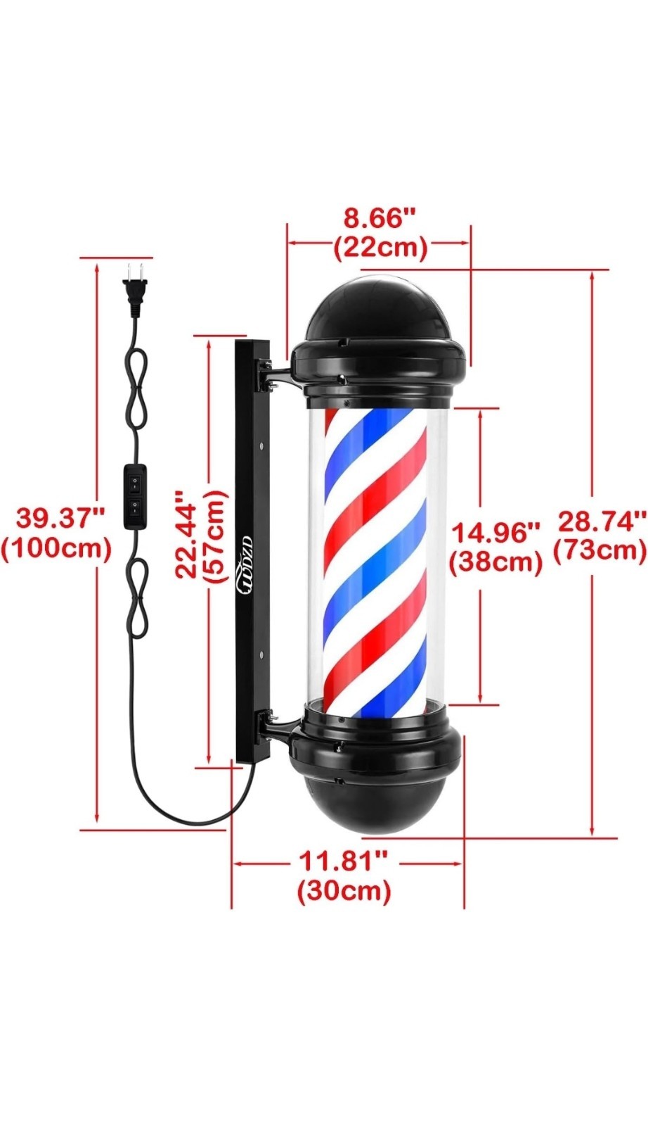 WDZD Wall Mounted Barber Pole 22.44in Electric Red Blue White